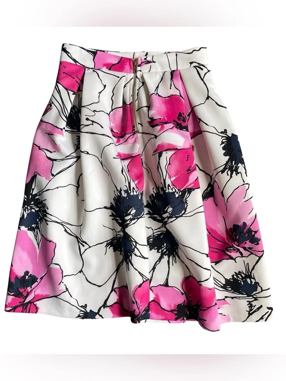 AQUA Skater Fit Flare Skirt Womens Small Pink Navy Floral Circle Mini Skirt